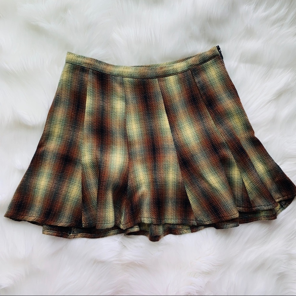 Show Me Your Mumu Black Brown Green and Cream Colored Plaid Skater Skirt